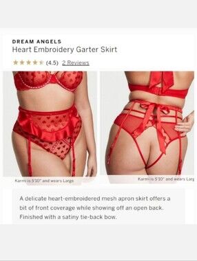 Victoria's secret heart embroidery garter belt skirt LIPSTICK RED XSMALL SMALL